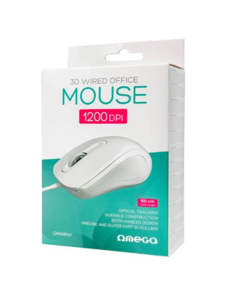 RATON OMEGA OPTICO 1200DPI USB WIRED OFFICE 1.5 M BLANCO PN: OM441W EAN: 5907595460705   