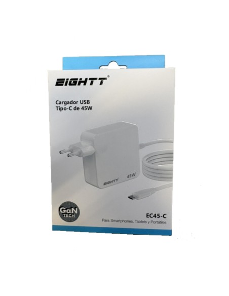 ALIMENTADOR PORT.  45W EIGHTT  USB-C GAN TECH BLANCO PN: EC45-C EAN: 8425402168868   