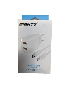 CARGADOR 5V ENCHUFE EIGHTT 2.4 A 2X USB BLANCO PN: ECW2-C...