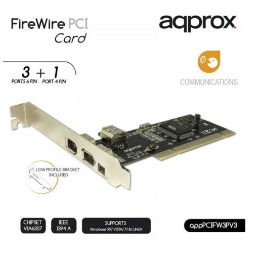 TARJ. 3 PTOS FIREWIRE PCI APPR OX IEEE 1394 PN: APPPCIFW3PV3 EAN: 8435099517597